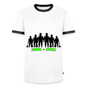 Silhouette de fermier Bauer - T-shirt contrasté Homme - blanc/noir - Devant - AI Model Female 172 light (172cm) & AI Model Male 178 dark (178cm)