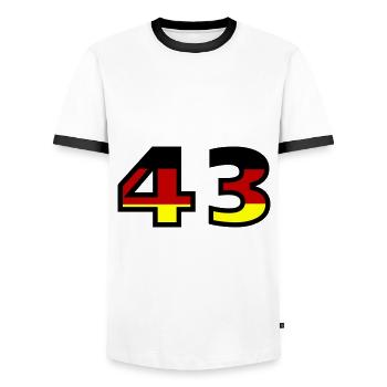 43 Zahl Deutschland Trikot - Männer Kontrast-T-Shirt - Weiß/Schwarz - Vorne - AI Model Female 172 light (172cm) & AI Model Male 178 dark (178cm)