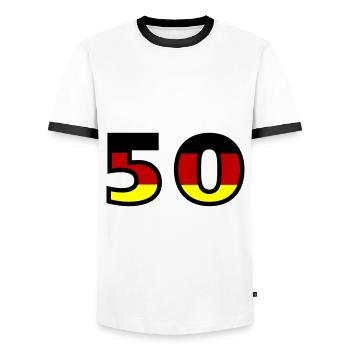 Maillot Allemagne numéro 50 - T-shirt contrasté Homme - blanc/noir - Devant - AI Model Female 172 light (172cm) & AI Model Male 178 dark (178cm)