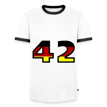 42 Zahl Deutschland Trikot - Männer Kontrast-T-Shirt - Weiß/Schwarz - Vorne - AI Model Female 172 light (172cm) & AI Model Male 178 dark (178cm)