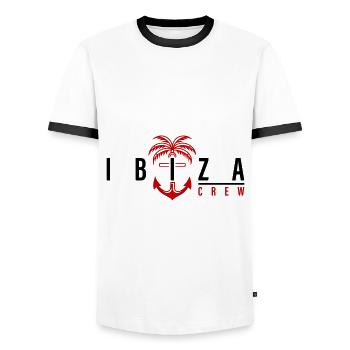 Ibiza Crew Anchor Palm Tree Holidays - Men's Ringer Shirt - white/black - Front - AI Model Female 172 light (172cm) & AI Model Male 178 dark (178cm)