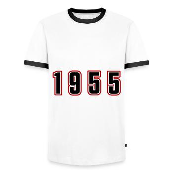 1955 Jahr Zahl - Männer Kontrast-T-Shirt - Weiß/Schwarz - Vorne - AI Model Female 172 light (172cm) & AI Model Male 178 dark (178cm)