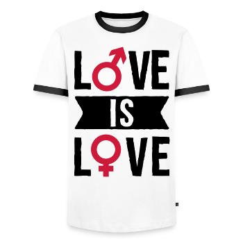 Love is love - Männer Kontrast-T-Shirt - Weiß/Schwarz - Vorne - AI Model Female 172 light (172cm) & AI Model Male 178 dark (178cm)