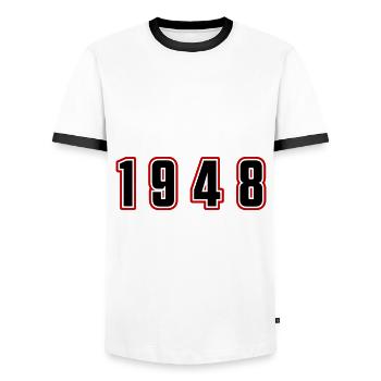 1948 Année Numéro - T-shirt contrasté Homme - blanc/noir - Devant - AI Model Female 172 light (172cm) & AI Model Male 178 dark (178cm)
