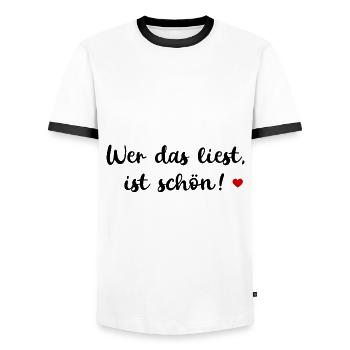 WER DAS LIEST IST SCHÖN SPRUCH POSITIVE SPRÜCHE - Männer Kontrast-T-Shirt - Weiß/Schwarz - Vorne - AI Model Female 172 light (172cm) & AI Model Male 178 dark (178cm)
