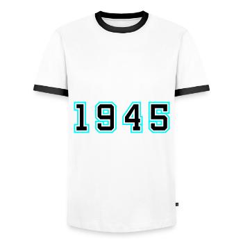 1945 Année Anniversaire - T-shirt contrasté Homme - blanc/noir - Devant - AI Model Female 172 light (172cm) & AI Model Male 178 dark (178cm)
