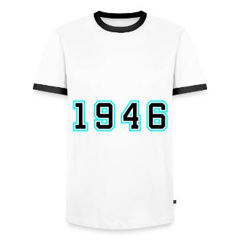 1946 Jahr Geburtstag - Männer Kontrast-T-Shirt - Weiß/Schwarz - Vorne - AI Model Female 172 light (172cm) & AI Model Male 178 dark (178cm)