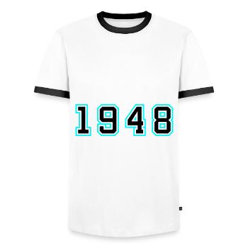 1948 Année Anniversaire - T-shirt contrasté Homme - blanc/noir - Devant - AI Model Female 172 light (172cm) & AI Model Male 178 dark (178cm)