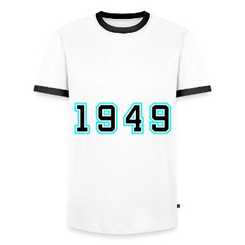 1949 Jahr Geburtstag - Männer Kontrast-T-Shirt - Weiß/Schwarz - Vorne - AI Model Female 172 light (172cm) & AI Model Male 178 dark (178cm)