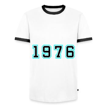 1976 Year Birthday - Men's Ringer Shirt - white/black - Front - AI Model Female 172 light (172cm) & AI Model Male 178 dark (178cm)