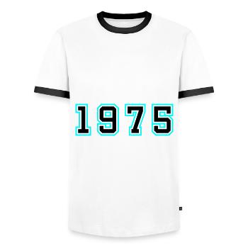 1975 Jahr Geburtstag - Männer Kontrast-T-Shirt - Weiß/Schwarz - Vorne - AI Model Female 172 light (172cm) & AI Model Male 178 dark (178cm)