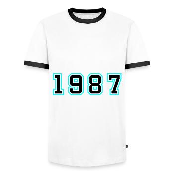 1987 Jahr Geburtstag - Männer Kontrast-T-Shirt - Weiß/Schwarz - Vorne - AI Model Female 172 light (172cm) & AI Model Male 178 dark (178cm)