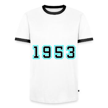 1953 Year Birthday - Men's Ringer Shirt - white/black - Front - AI Model Female 172 light (172cm) & AI Model Male 178 dark (178cm)