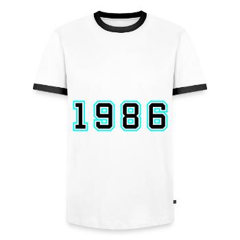 1986 Année Anniversaire - T-shirt contrasté Homme - blanc/noir - Devant - AI Model Female 172 light (172cm) & AI Model Male 178 dark (178cm)