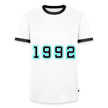 1992 Year Birthday - Men's Ringer Shirt - white/black - Front - AI Model Female 172 light (172cm) & AI Model Male 178 dark (178cm)