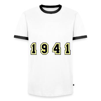 Numéro de l’année 1941 - T-shirt contrasté Homme - blanc/noir - Devant - AI Model Female 172 light (172cm) & AI Model Male 178 dark (178cm)