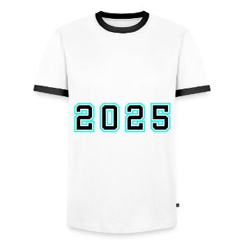 2025 Jahr Geburtstag - Männer Kontrast-T-Shirt - Weiß/Schwarz - Vorne - AI Model Female 172 light (172cm) & AI Model Male 178 dark (178cm)