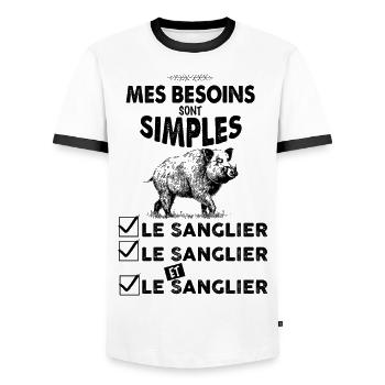 Chasseur sanglier, idée cadeau passion chasse - T-shirt contrasté Homme - blanc/noir - Devant - AI Model Female 172 light (172cm) & AI Model Male 178 dark (178cm)