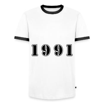 1991 year birthday - Men's Ringer Shirt - white/black - Front - AI Model Female 172 light (172cm) & AI Model Male 178 dark (178cm)