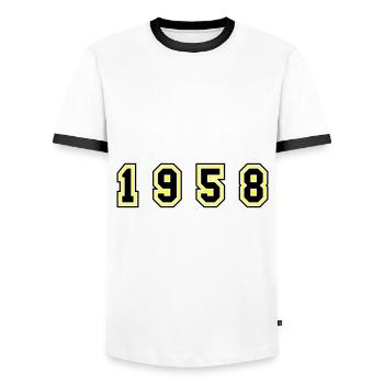 1958 Year Number - Men's Ringer Shirt - white/black - Front - AI Model Female 172 light (172cm) & AI Model Male 178 dark (178cm)