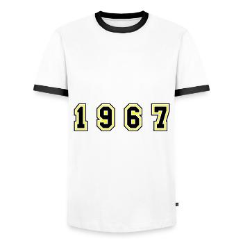 Numéro de l’année 1967 - T-shirt contrasté Homme - blanc/noir - Devant - AI Model Female 172 light (172cm) & AI Model Male 178 dark (178cm)