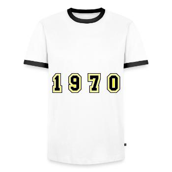 1970 Year Number - Men's Ringer Shirt - white/black - Front - AI Model Female 172 light (172cm) & AI Model Male 178 dark (178cm)