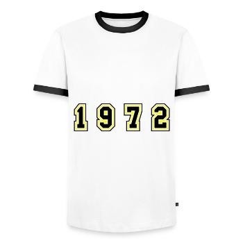 Numéro de l’année 1972 - T-shirt contrasté Homme - blanc/noir - Devant - AI Model Female 172 light (172cm) & AI Model Male 178 dark (178cm)