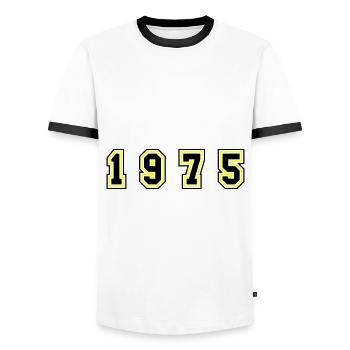 1975 Jahr Zahl - Männer Kontrast-T-Shirt - Weiß/Schwarz - Vorne - AI Model Female 172 light (172cm) & AI Model Male 178 dark (178cm)