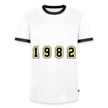Numéro de l’année 1982 - T-shirt contrasté Homme - blanc/noir - Devant - AI Model Female 172 light (172cm) & AI Model Male 178 dark (178cm)