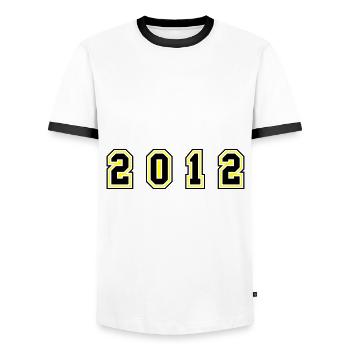2012 Year Number - Men's Ringer Shirt - white/black - Front - AI Model Female 172 light (172cm) & AI Model Male 178 dark (178cm)