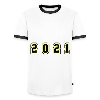 2021 Year Number - Men's Ringer Shirt - white/black - Front - AI Model Female 172 light (172cm) & AI Model Male 178 dark (178cm)