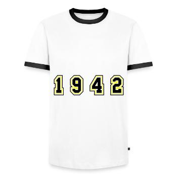 1942 Year Number - Men's Ringer Shirt - white/black - Front - AI Model Female 172 light (172cm) & AI Model Male 178 dark (178cm)