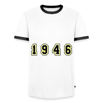 1946 Year Number - Men's Ringer Shirt - white/black - Front - AI Model Female 172 light (172cm) & AI Model Male 178 dark (178cm)