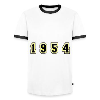 1954 Year Number - Men's Ringer Shirt - white/black - Front - AI Model Female 172 light (172cm) & AI Model Male 178 dark (178cm)