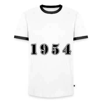 1954 year birthday - Men's Ringer Shirt - white/black - Front - AI Model Female 172 light (172cm) & AI Model Male 178 dark (178cm)