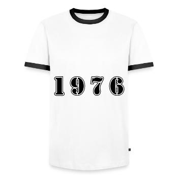 1976 year birthday - Men's Ringer Shirt - white/black - Front - AI Model Female 172 light (172cm) & AI Model Male 178 dark (178cm)