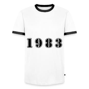 1983 anniversaire - T-shirt contrasté Homme - blanc/noir - Devant - AI Model Female 172 light (172cm) & AI Model Male 178 dark (178cm)