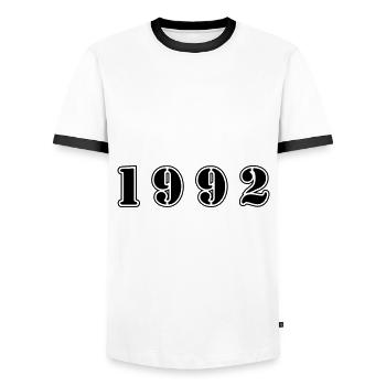 1992 Jahr Geburtstag - Männer Kontrast-T-Shirt - Weiß/Schwarz - Vorne - AI Model Female 172 light (172cm) & AI Model Male 178 dark (178cm)