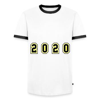 2020 Year Number - Men's Ringer Shirt - white/black - Front - AI Model Female 172 light (172cm) & AI Model Male 178 dark (178cm)