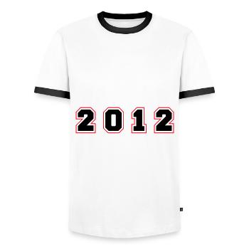 2012 Year Number - Men's Ringer Shirt - white/black - Front - AI Model Female 172 light (172cm) & AI Model Male 178 dark (178cm)