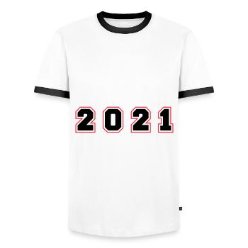 2021 Year Number - Men's Ringer Shirt - white/black - Front - AI Model Female 172 light (172cm) & AI Model Male 178 dark (178cm)
