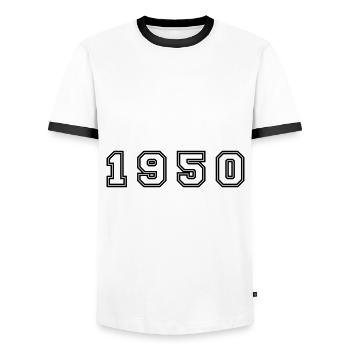 Numéro de l’année 1950 - T-shirt contrasté Homme - blanc/noir - Devant - AI Model Female 172 light (172cm) & AI Model Male 178 dark (178cm)