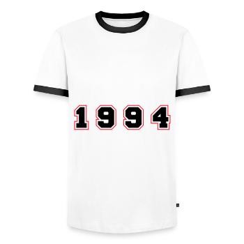 1994 Jahr Zahl - Männer Kontrast-T-Shirt - Weiß/Schwarz - Vorne - AI Model Female 172 light (172cm) & AI Model Male 178 dark (178cm)