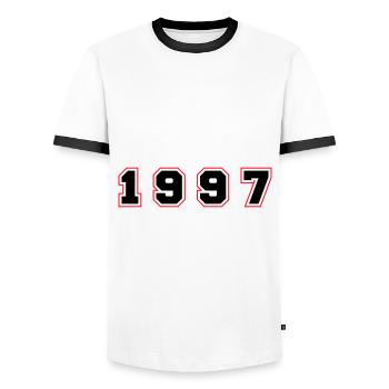 1997 Jahr Zahl - Männer Kontrast-T-Shirt - Weiß/Schwarz - Vorne - AI Model Female 172 light (172cm) & AI Model Male 178 dark (178cm)