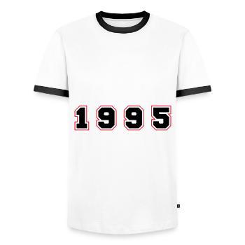 1995 Year Number - Men's Ringer Shirt - white/black - Front - AI Model Female 172 light (172cm) & AI Model Male 178 dark (178cm)