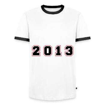 2013 Year Number - Men's Ringer Shirt - white/black - Front - AI Model Female 172 light (172cm) & AI Model Male 178 dark (178cm)