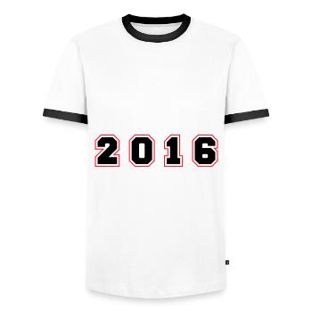 2016 Year Number - Men's Ringer Shirt - white/black - Front - AI Model Female 172 light (172cm) & AI Model Male 178 dark (178cm)