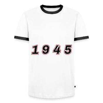 Numéro de l’année 1945 - T-shirt contrasté Homme - blanc/noir - Devant - AI Model Female 172 light (172cm) & AI Model Male 178 dark (178cm)