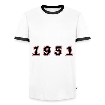 1951 Year Number - Men's Ringer Shirt - white/black - Front - AI Model Female 172 light (172cm) & AI Model Male 178 dark (178cm)