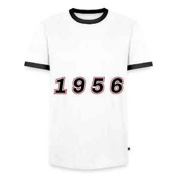 1956 Year Number - Men's Ringer Shirt - white/black - Front - AI Model Female 172 light (172cm) & AI Model Male 178 dark (178cm)